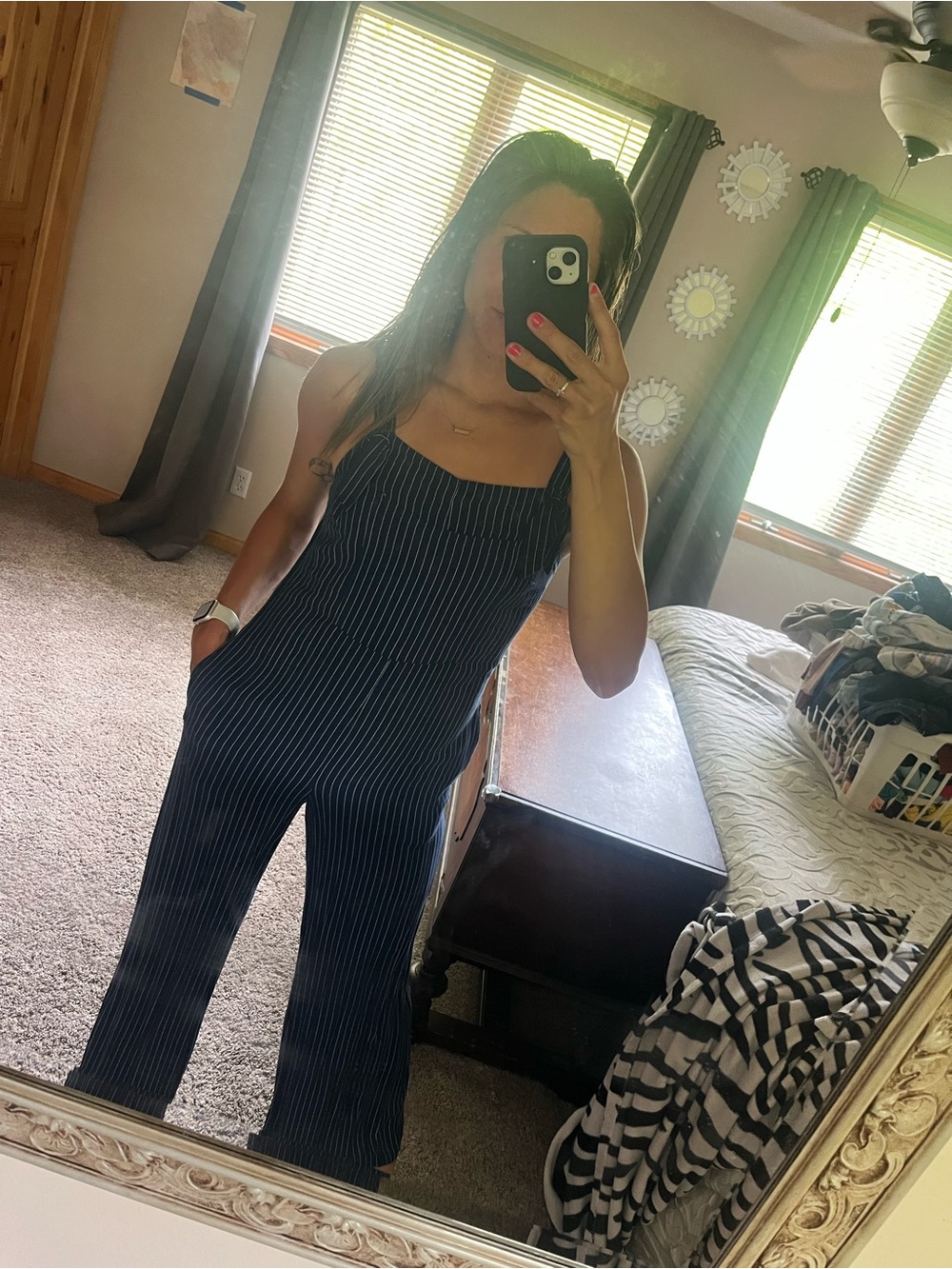 Gypsies & Moondust Navy Pinstripe Wide-Leg Jumpsuit